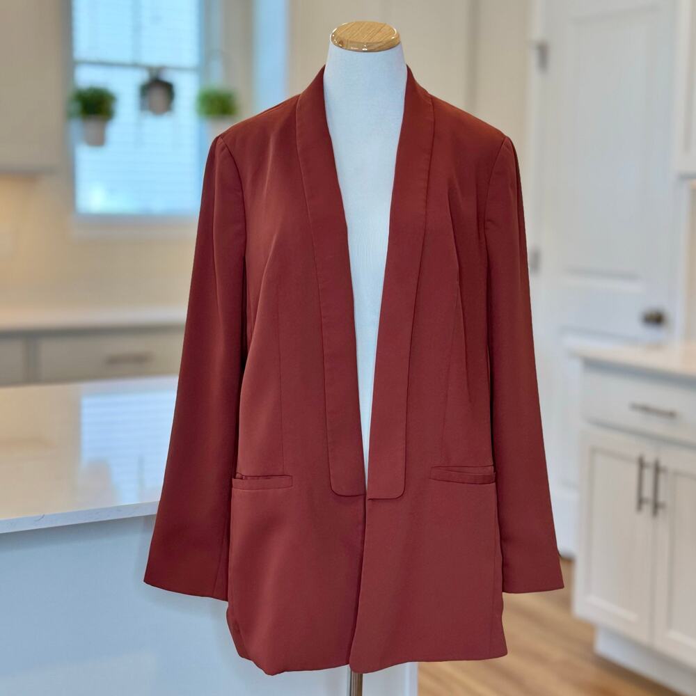 Express | Rust Orange Terracotta Long Open Blazer Jacker